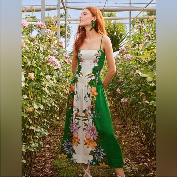 FARM Rio Dresses & Skirts - FARM RIO Off-White Sweet Bloom Dreamscape Lenzing Ecovero Euroflax Midi Dress XL